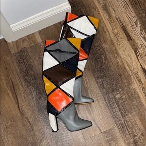 Colorful Patchwork Knee-High Boots
